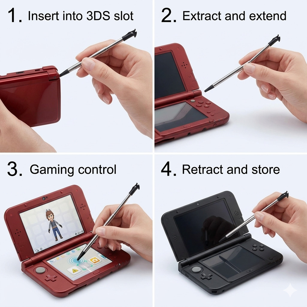Retractable Metal Stylus Touch Pen Replacement for Nintendo 3DS Black Accessory