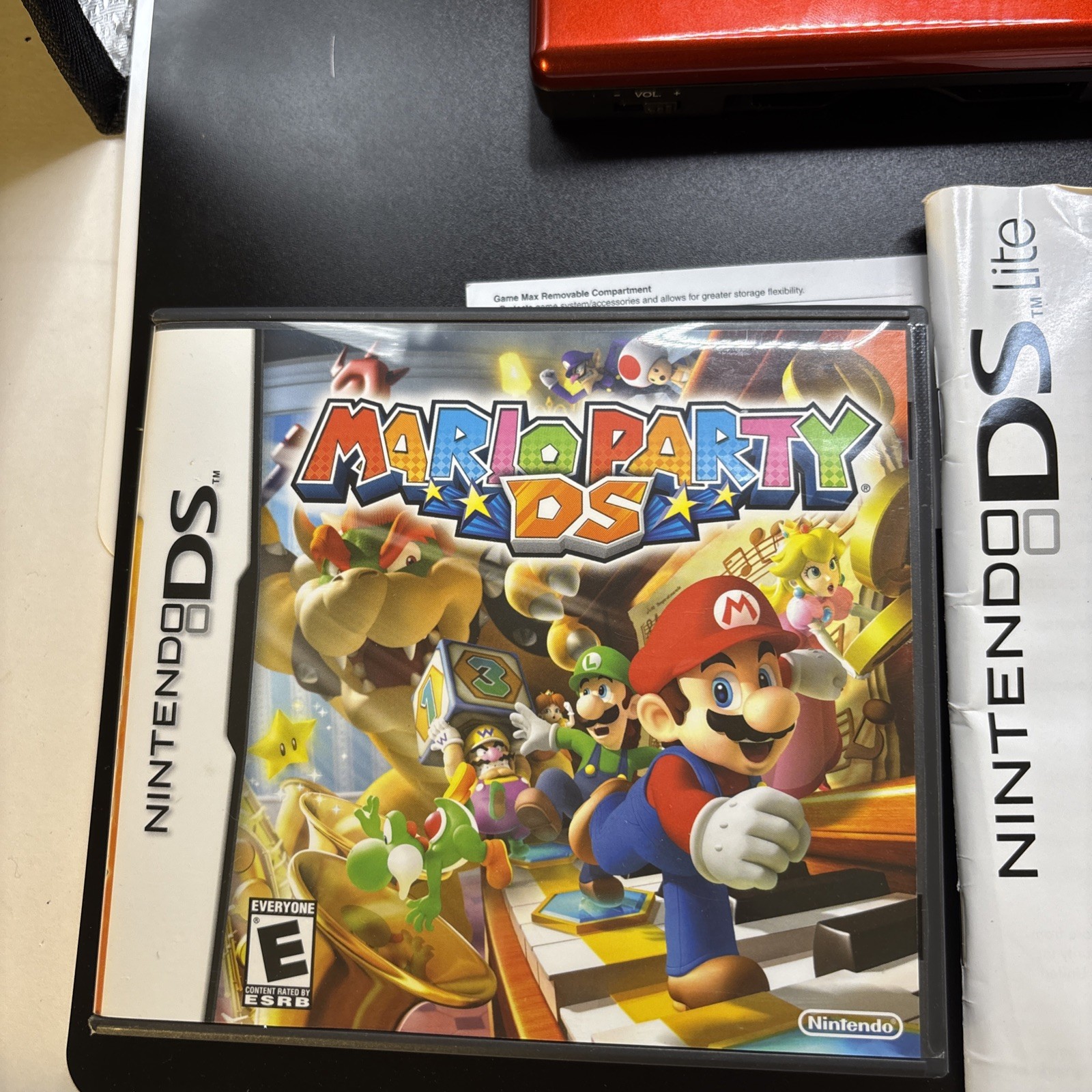 Red Nintendo DS Lite Console Tested Works W/ Nintendo Carrier & Mario Party Game