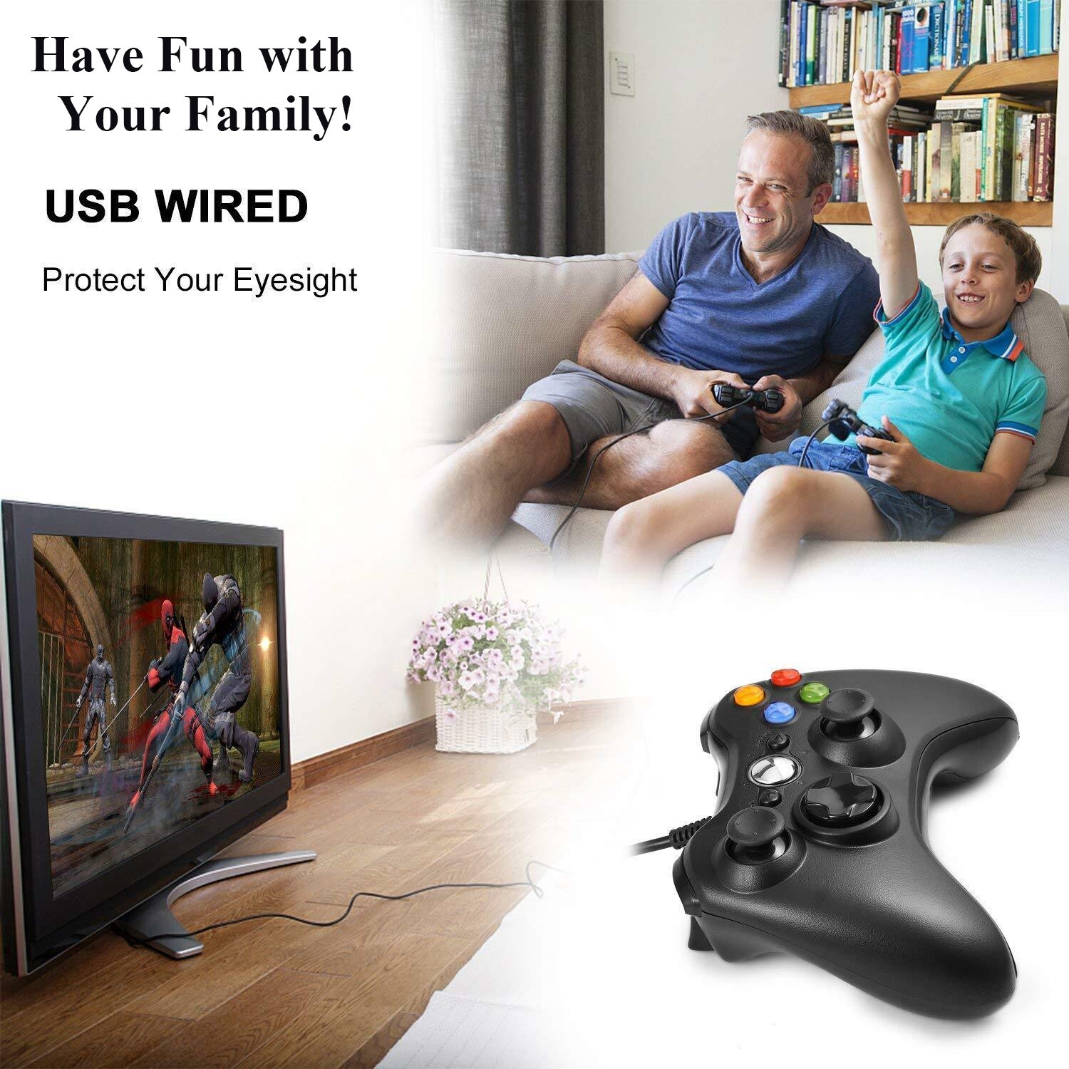 Black USB Wired Dual Shock Gamepad Game Controllers for Microsoft Xbox 360 / PC