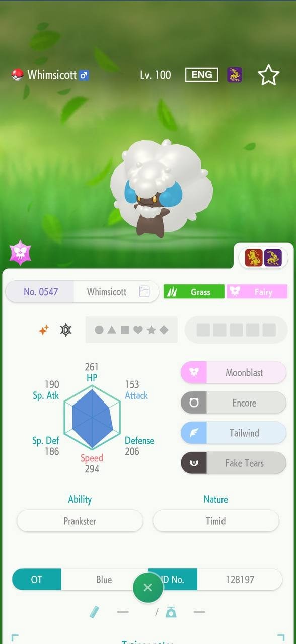 WHIMSICOTT 🔥6IV SHINY POKEMON HOME🔥Pokemon CHAMPIONS