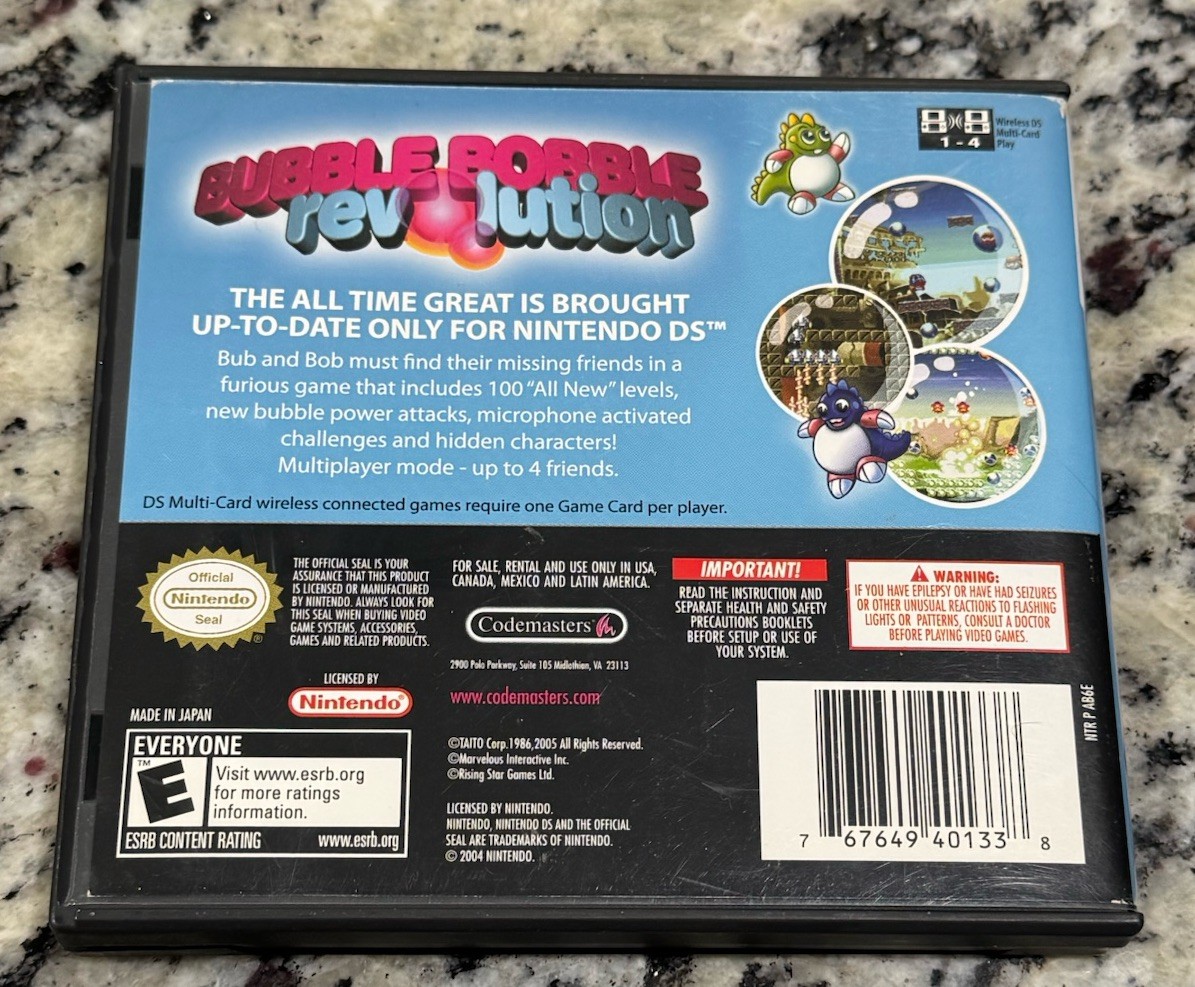 Bubble Bobble Revolution (Nintendo DS) Complete CiB EUC + FREE US SHIPPING