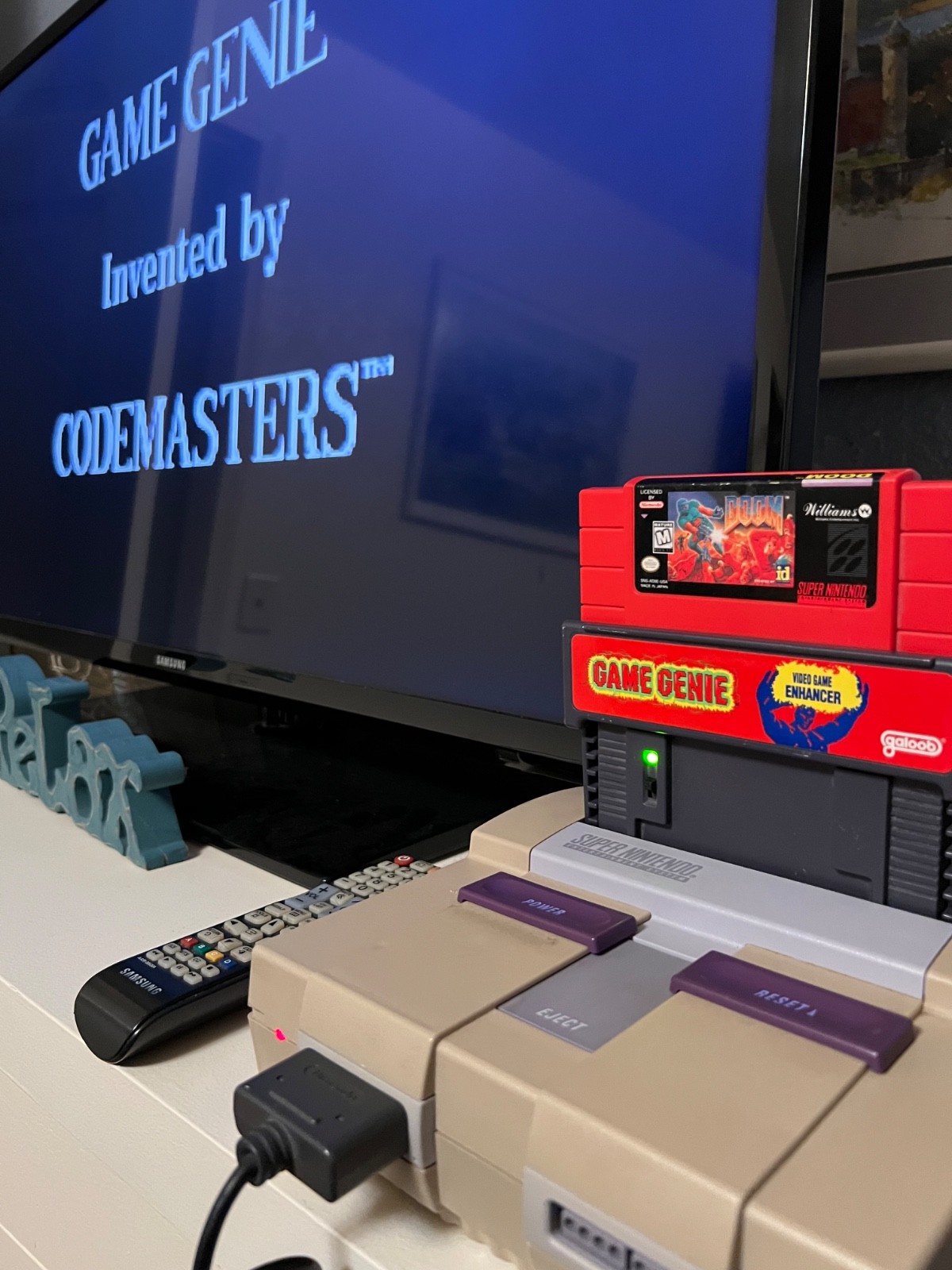 Super NES SNS-001 Console, Controllers, Paint Pad w/Mouse, Game Genie & 7 Games