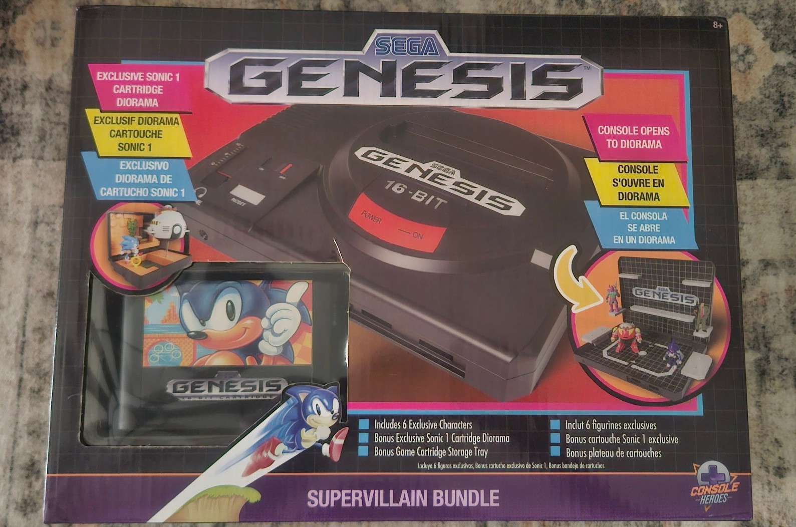 SEGA Genesis 16-Bit Supervillain Bundle w/ Sonic 1 Diorama, Bonus Tray