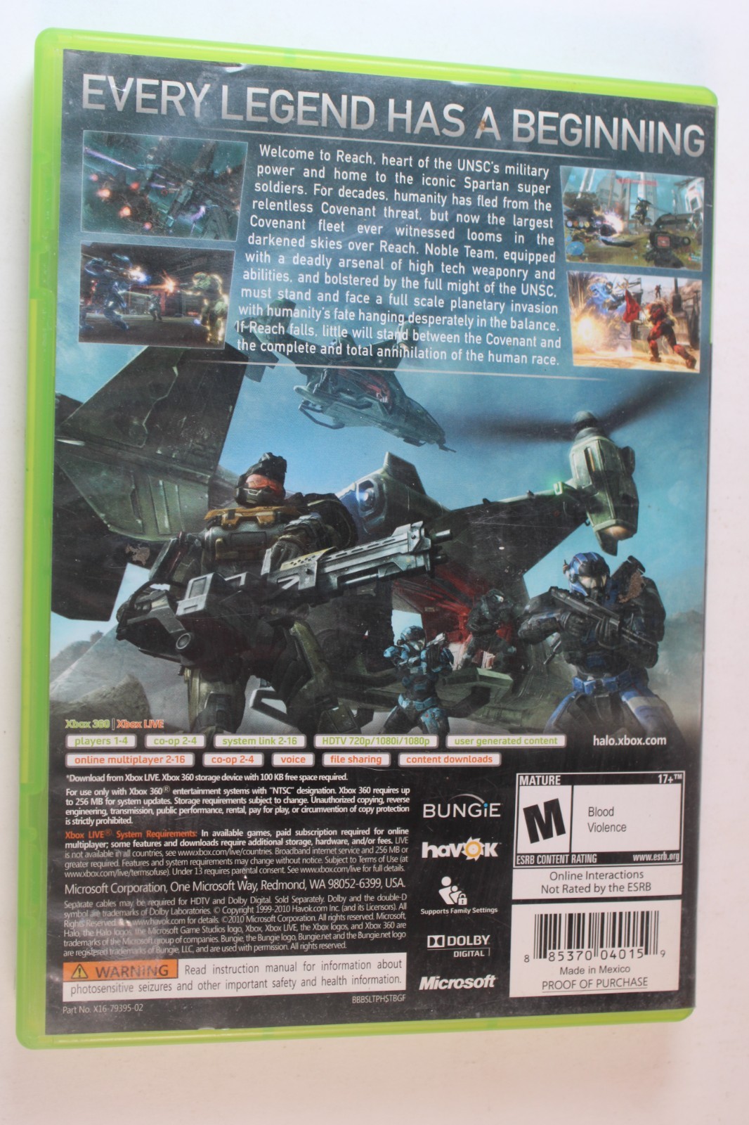Halo Reach (Microsoft Xbox 360, 2010) Authentic, tested/works great