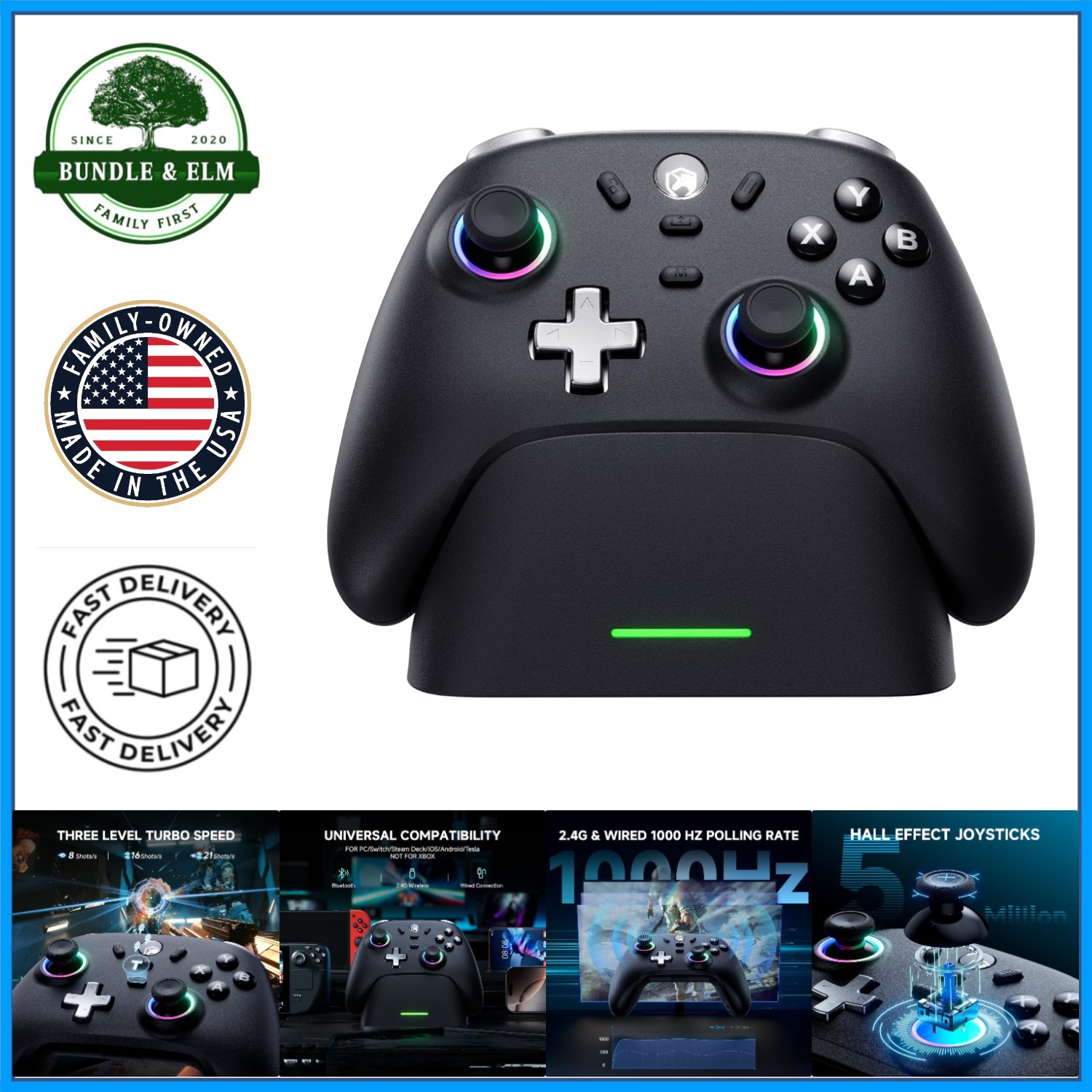 PC Gaming Controller with Hall Effect Joysticks and Instant Response Features