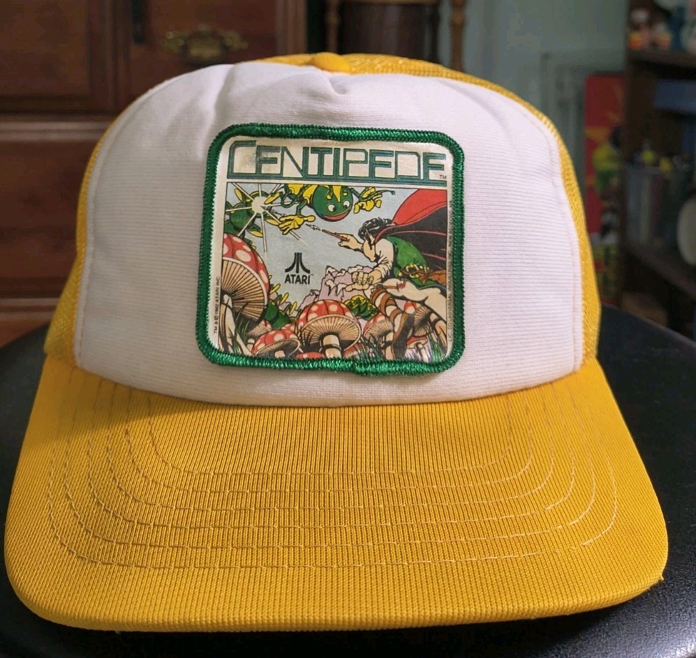 VINTAGE Centipede Atari, 1982 Yellow and White Trucker Hat Stranger Things Style