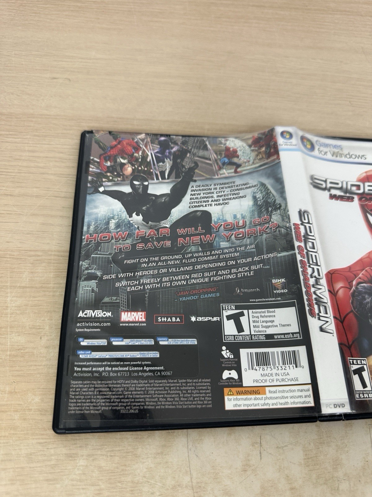 SPIDER-MAN: Web of Shadows – PC for Windows 2008 – w/ Case – NO MANUAL!