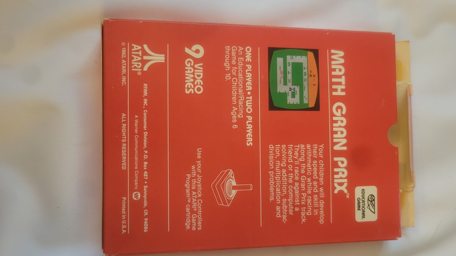 Vintage Atari Math Gran Prix 2600 1982 Video Game Cartridge Box