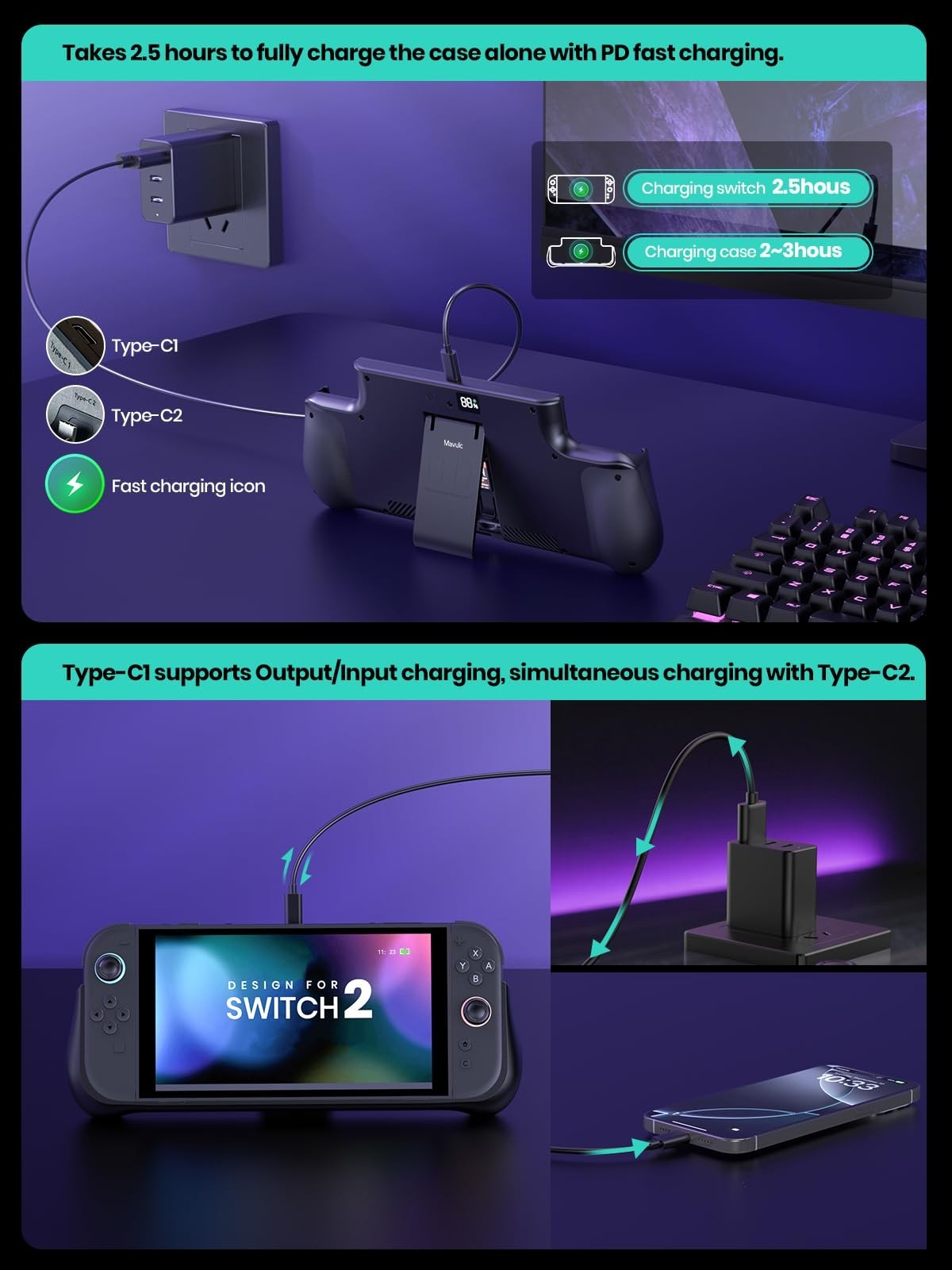 Battery Pack for Nintendo Switch 2 External Battery Station Portable Charger Cas