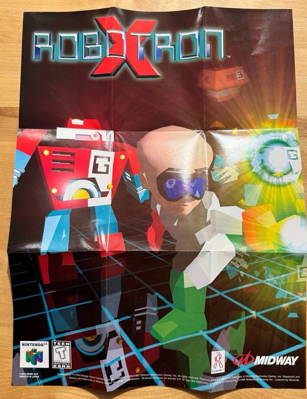 Robotron X Poster N64 Nintendo 64 Promo Insert 1996 Midway VTG Fold-Out Art