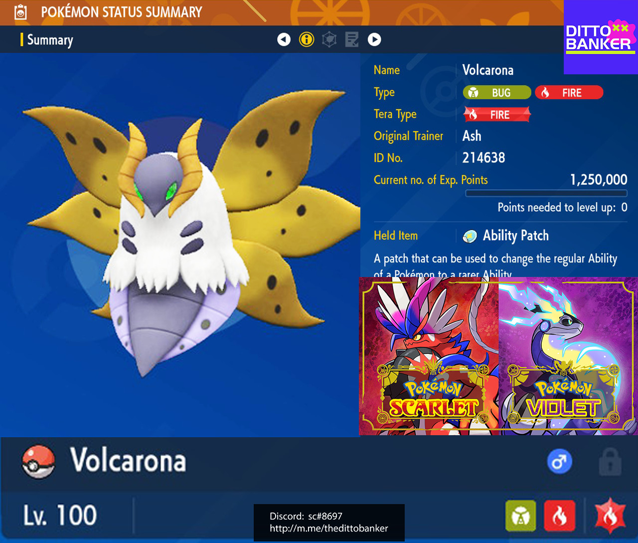 Pokemon Scarlet/Violet ✨SHINY VOLCARONA Lv.100 Adamant 6IV w/ Ability Patc TRADE