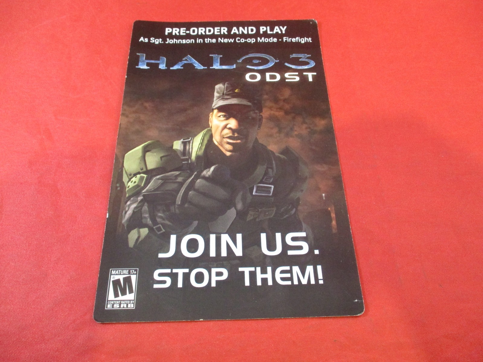 Halo 3 ODST Sgt. Johnson Xbox 360 Xbox Live Pre-Order Promo Sheet **EXPIRED**
