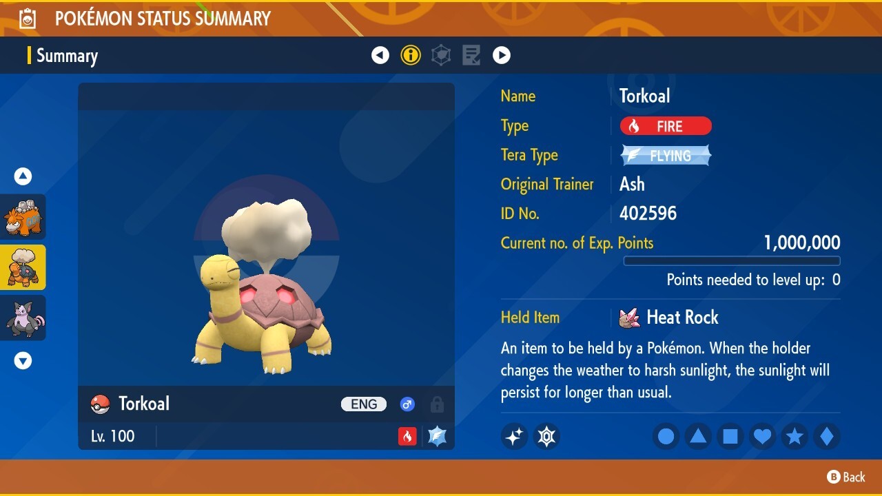 Shiny Torkoal 6IVs Tera Type: Flying Pokémon Scarlet and Violet