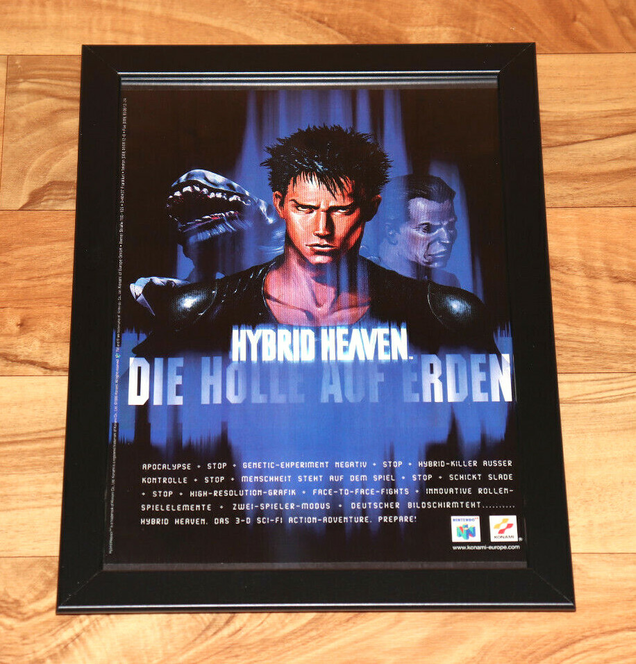 1999 Hybrid Heaven Rare Small Poster / Vintage Ad Page Framed Konami Nintendo 64
