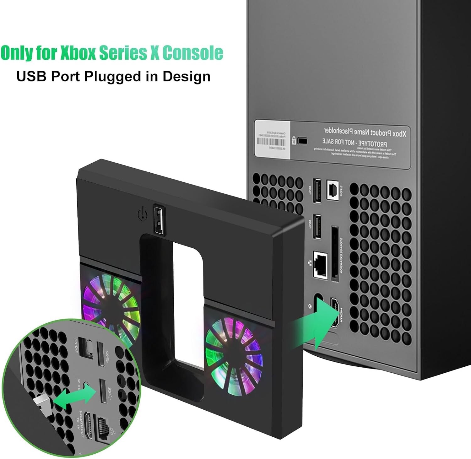 USB Cooling Fan for Xbox Series X Console Low-Noise External Vertical Cooler