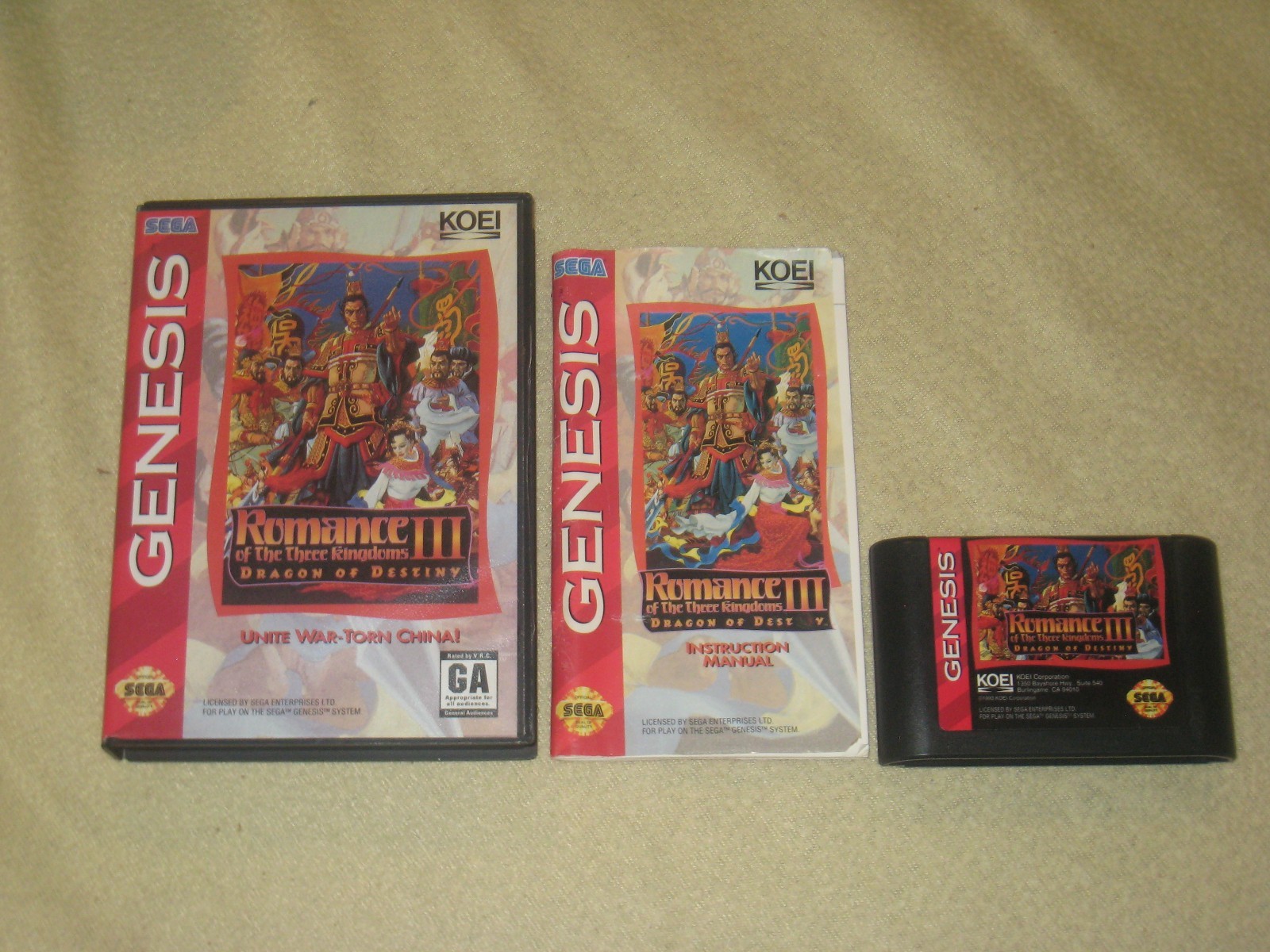 Romance III: Dragon Complete (No Map) for Sega Genesis. Authentic. Clean/Test.