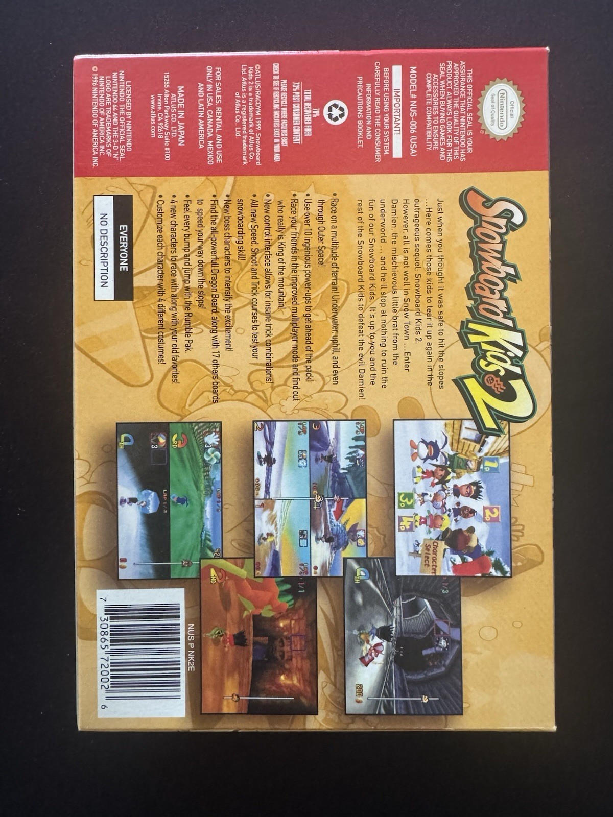 Snowboard Kids 2 N64 Nintendo 64 Box Game Tray Insert Authentic No Manual
