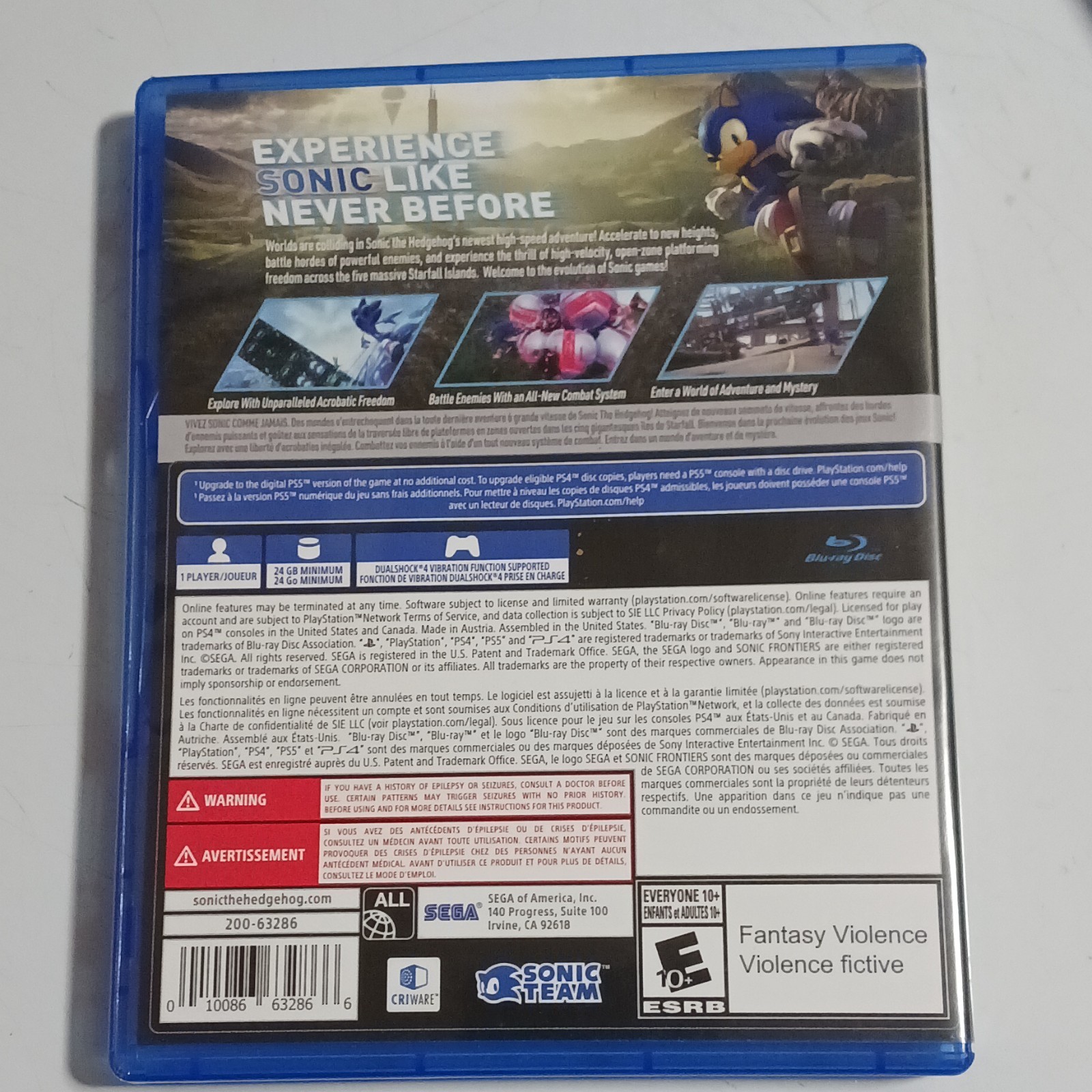 SEGA Sonic Frontiers PS4 Action Adventure E10+ PS5 Upgrade Available