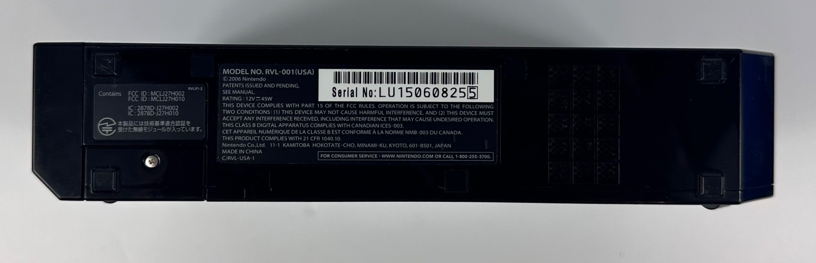 Nintendo Wii Black Console RVL-001 USA For Parts Or Repair Only Powers On