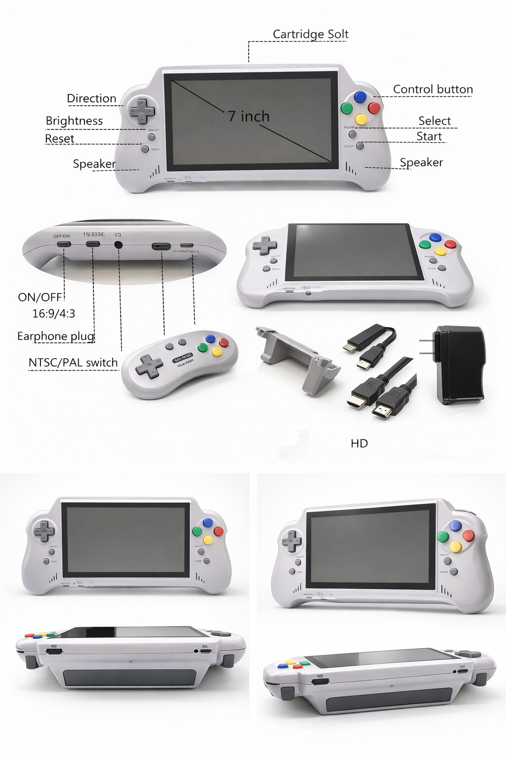 NEW 16-Bit NINTENDO SNES Compatible Handheld Console 7″ LCD HD Output w/ 2