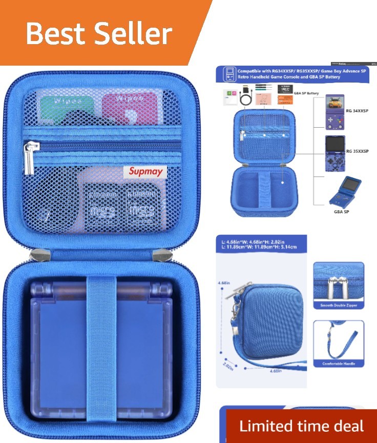 Retro Game Console Hard Case with Mesh Pocket – Fits GBA SP & Accessories