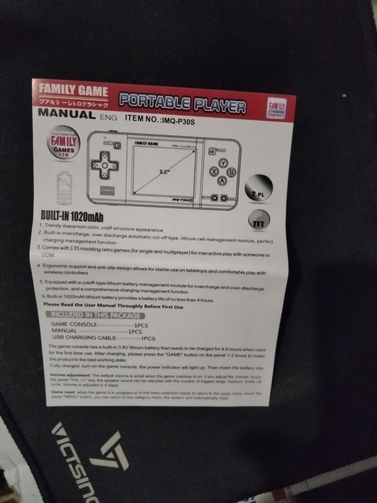 Handheld Game for Kid Preloaded Retro Video Games, Portable Gaming Player- p30s