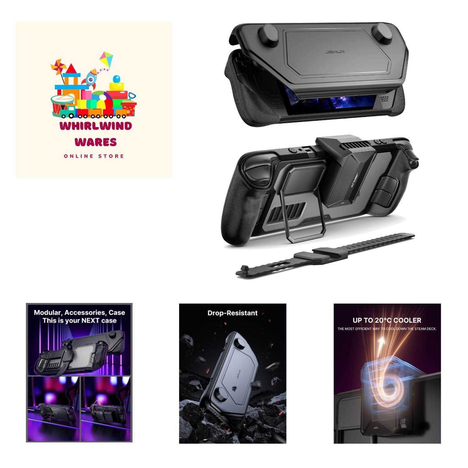 Modular Steam Deck Case with Cooling Fan & Accessories – Ultimate Protection Set