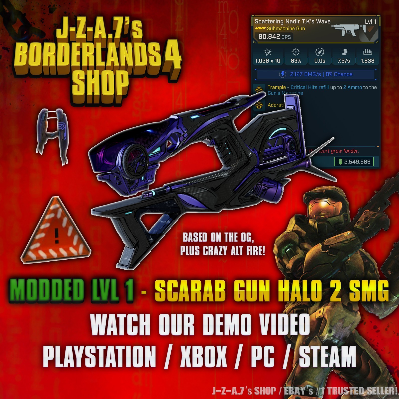 Borderlands 4✨ MODDED LEVEL 1 ONE SCARAB GUN SMG HALO 2 INSANE BL4 ✅PC-PS-XBOX✨