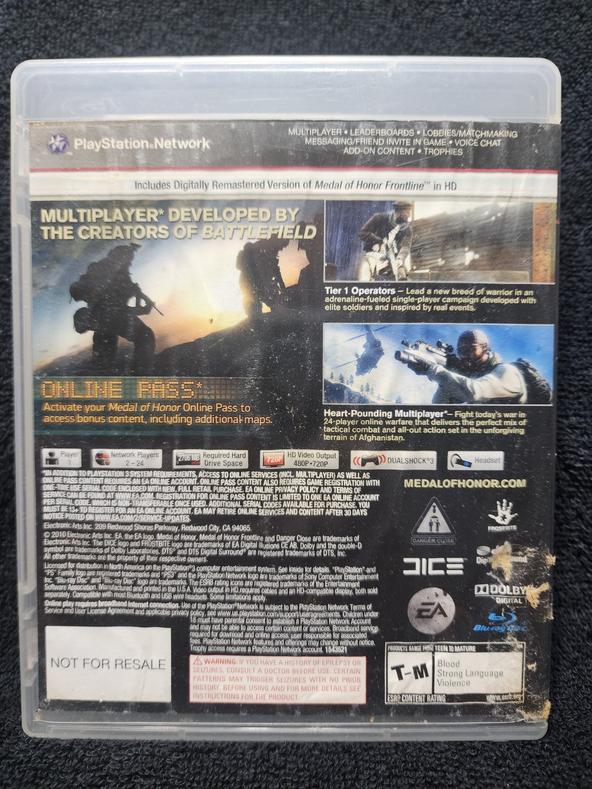 MEDAL OF HONOR PS3 Tested W/ Manual – damaged Cover Art