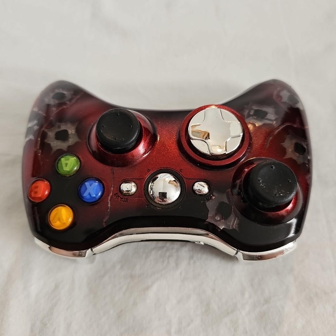Rare Wireless Xbox 360 Controller Red With Bullet Holes & Changing Color Leds