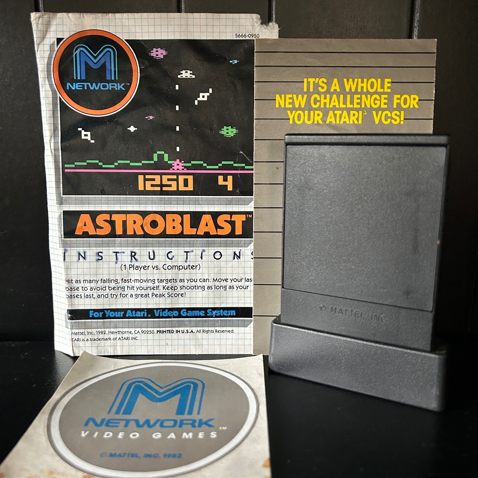 1982 Astroblast Atari 2600 Video Game Cartridge w/ Manual +Sticker Mattel TESTED