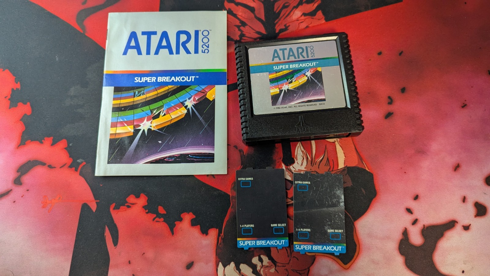 Super Breakout (Atari 5200, 1982) Cartridge Overlays & Manual Tested Working