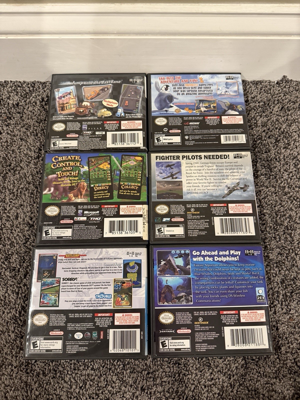 Nintendo DS 6 Game Lot Of 6 Cars Happy Feet Spitfire Zoo Tycoon Fantasy Aquarium
