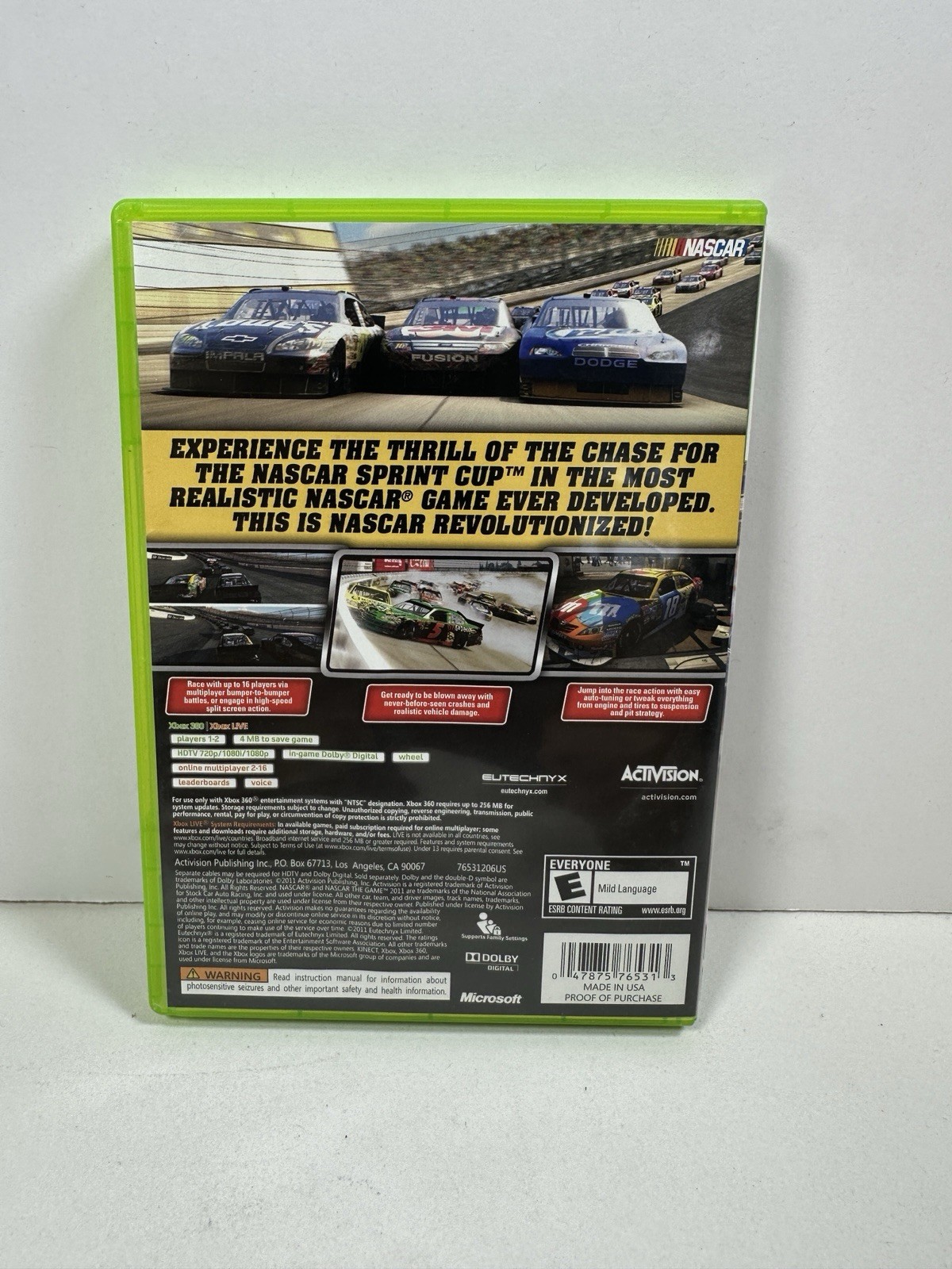 NASCAR The Game 2011 (Microsoft Xbox 360, 2011), CIB, Tested and Working