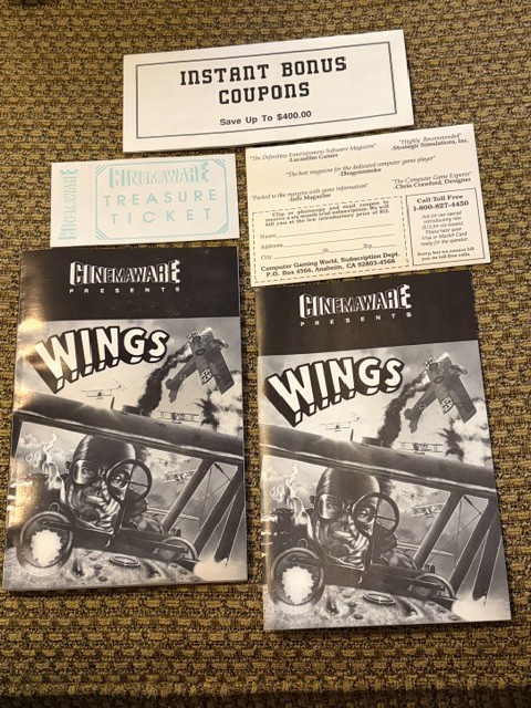 WINGS CINEMAWARE AMIGA GAME W/ BOX + PAPERS CLASSIC COMPUTER SEE PICS