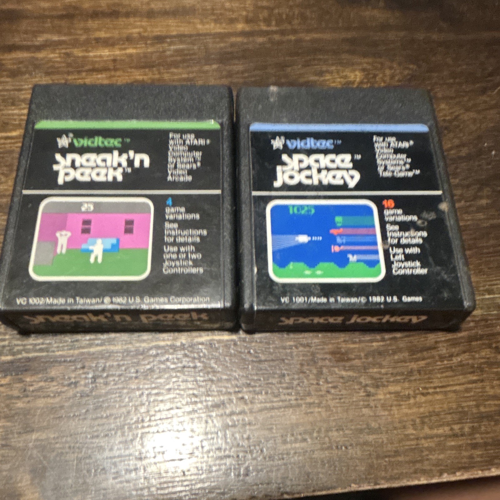 Vidtec Sneak ‘n Peek + Space Jockey Atari Video Game Cartridges Lot of 2