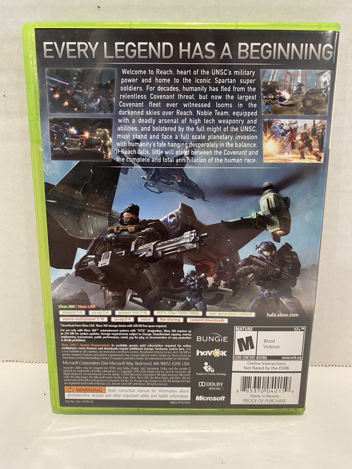 Halo Reach (Xbox 360) Complete With Unused Recon Helmet Bonus Content Code