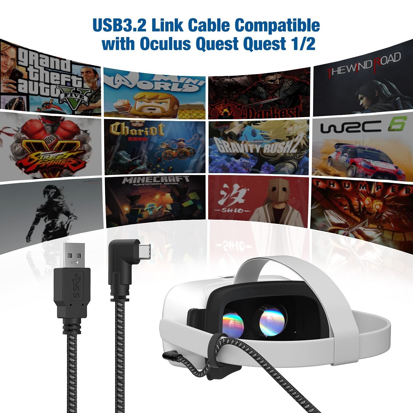 USB A to C 16FT Compatible for Oculus / Quest 2/Pro, for VR Headset Gaming