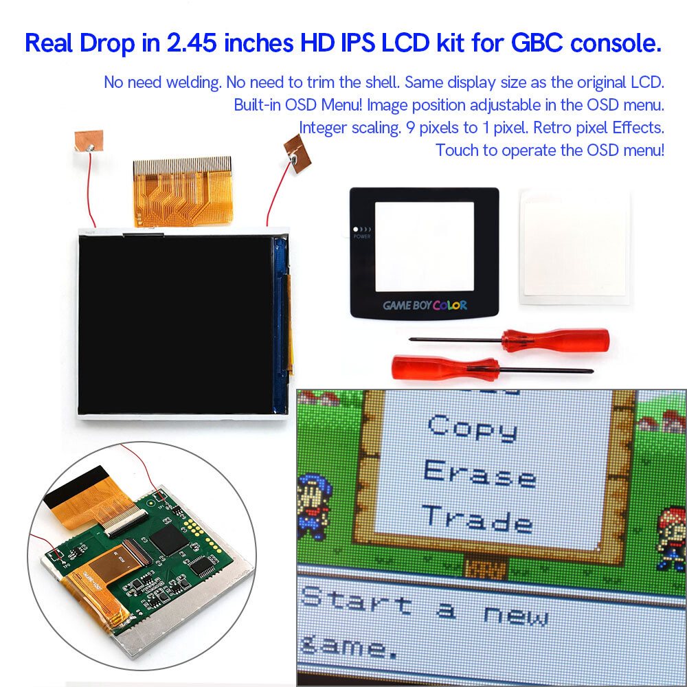 Multi-Screen Drop In IPS Backlight LCD Kit For Gameboy Color GBC No Weld No Trim