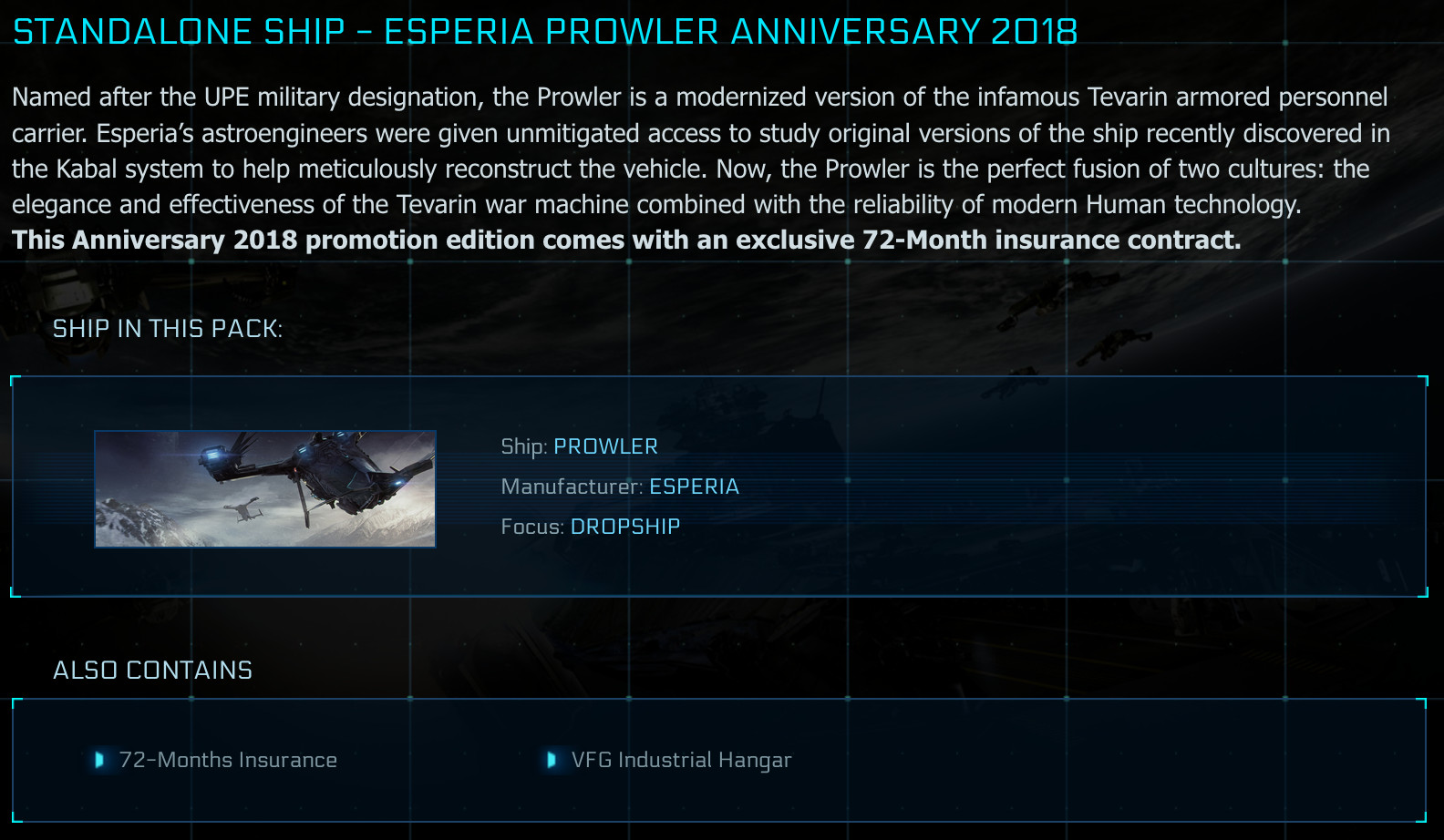 Star Citizen – ESPERIA PROWLER – (6 Years Insurance) – NOT LTI