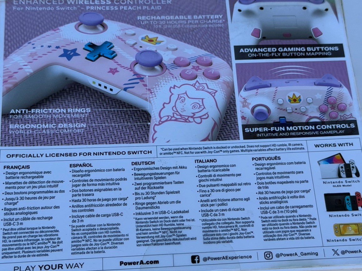 New Nintendo Switch Princess Peach Wireless Controller PowerA Enhanced Mario NEW