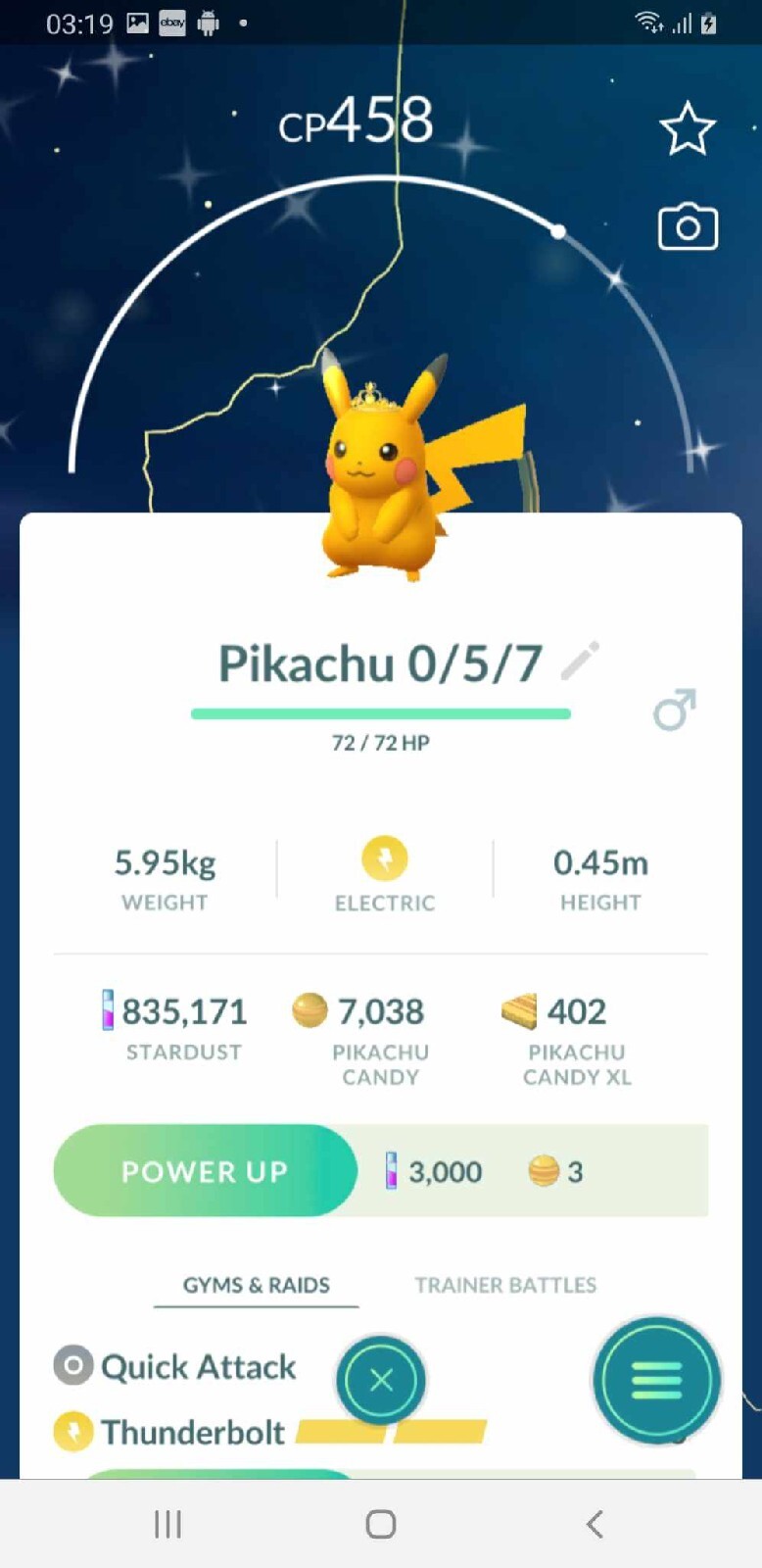✨Shiny Pikachu wearing Pyrite Crown Random Gender, Pokèmon Go, Registered Trade
