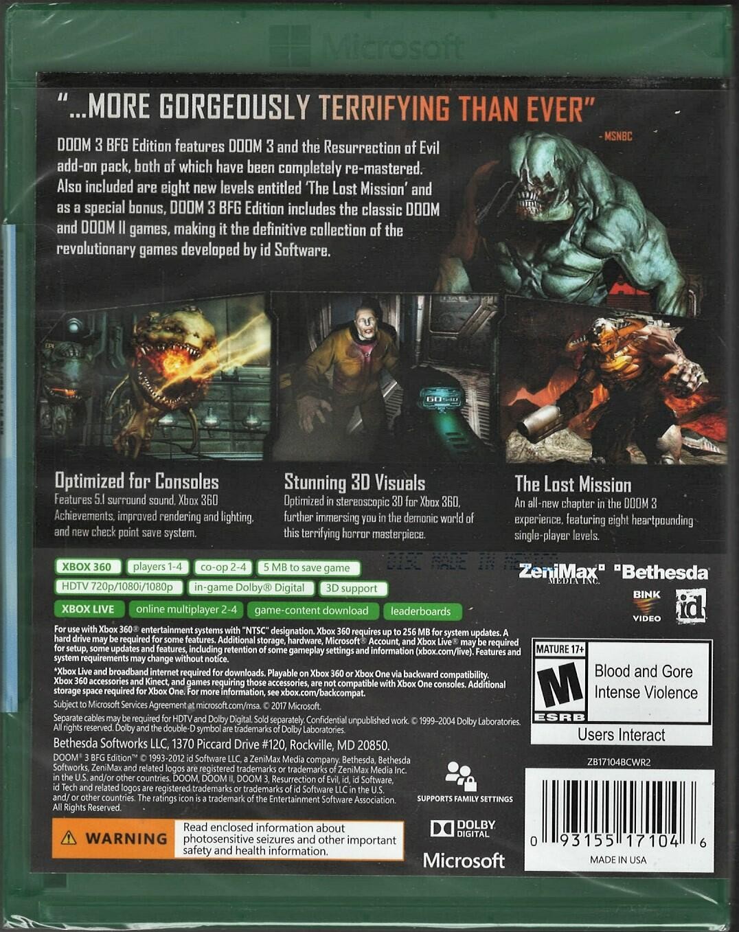 Doom 3 BFG Edition Xbox 360 (Brand New Factory Sealed US Version) Xbox 360, Xbox