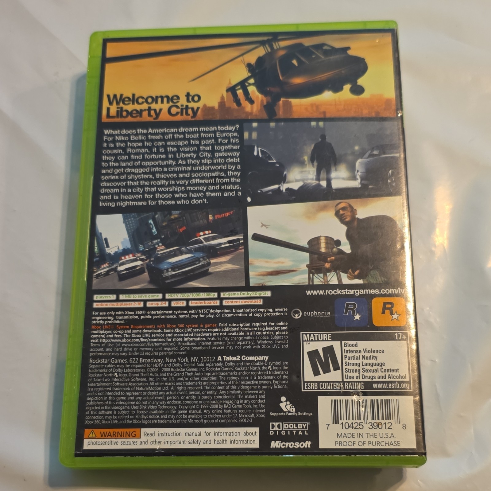 Microsoft Grand Theft Auto IV GTA IV Xbox 360 DVD Keep Case w Manual & Map