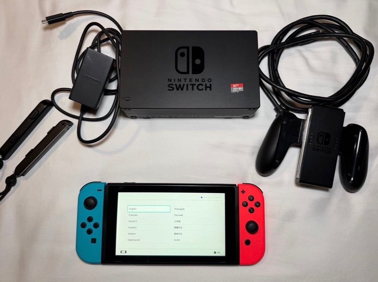 Nintendo Switch System 32GB Console w/Neon Red Blue Joy-Cons in Box 128 SD