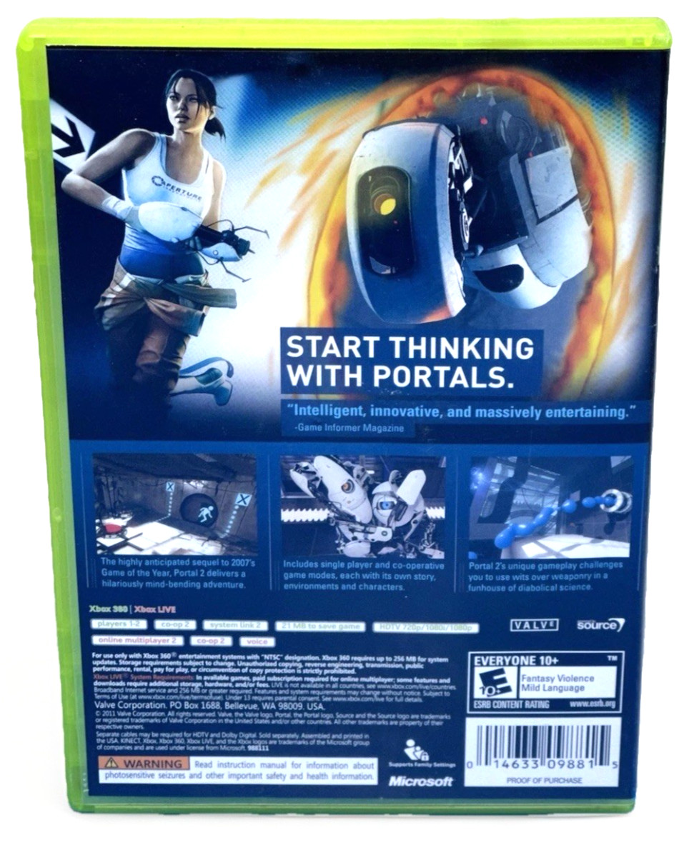 VALVE- Portal 2 (Microsoft Xbox 360, 2011) Complete VG Tested Free S&H