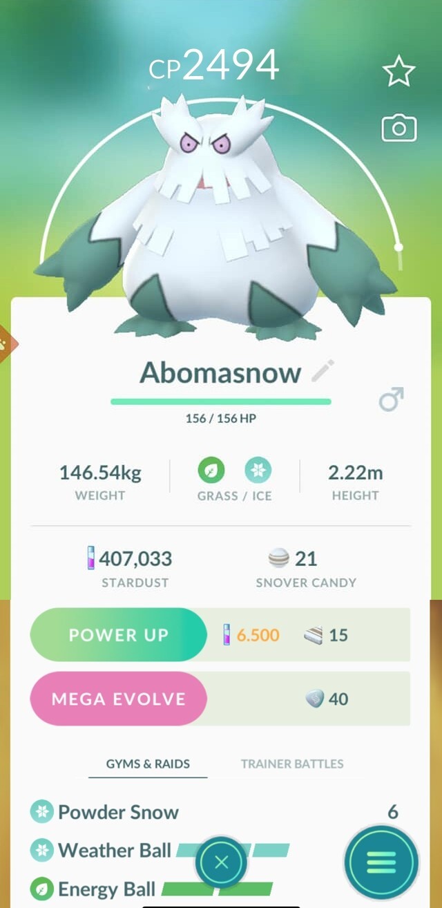 Abomasnow LeveI 44 XL unlock 3 moveset Ultra PVP CP under 2500 – Trade