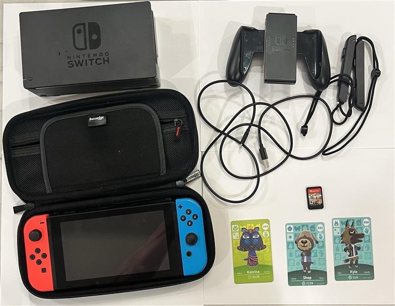 Nintendo Switch Bundle Red Blue Joy-Cons + ATV Game + Amiibo Cards