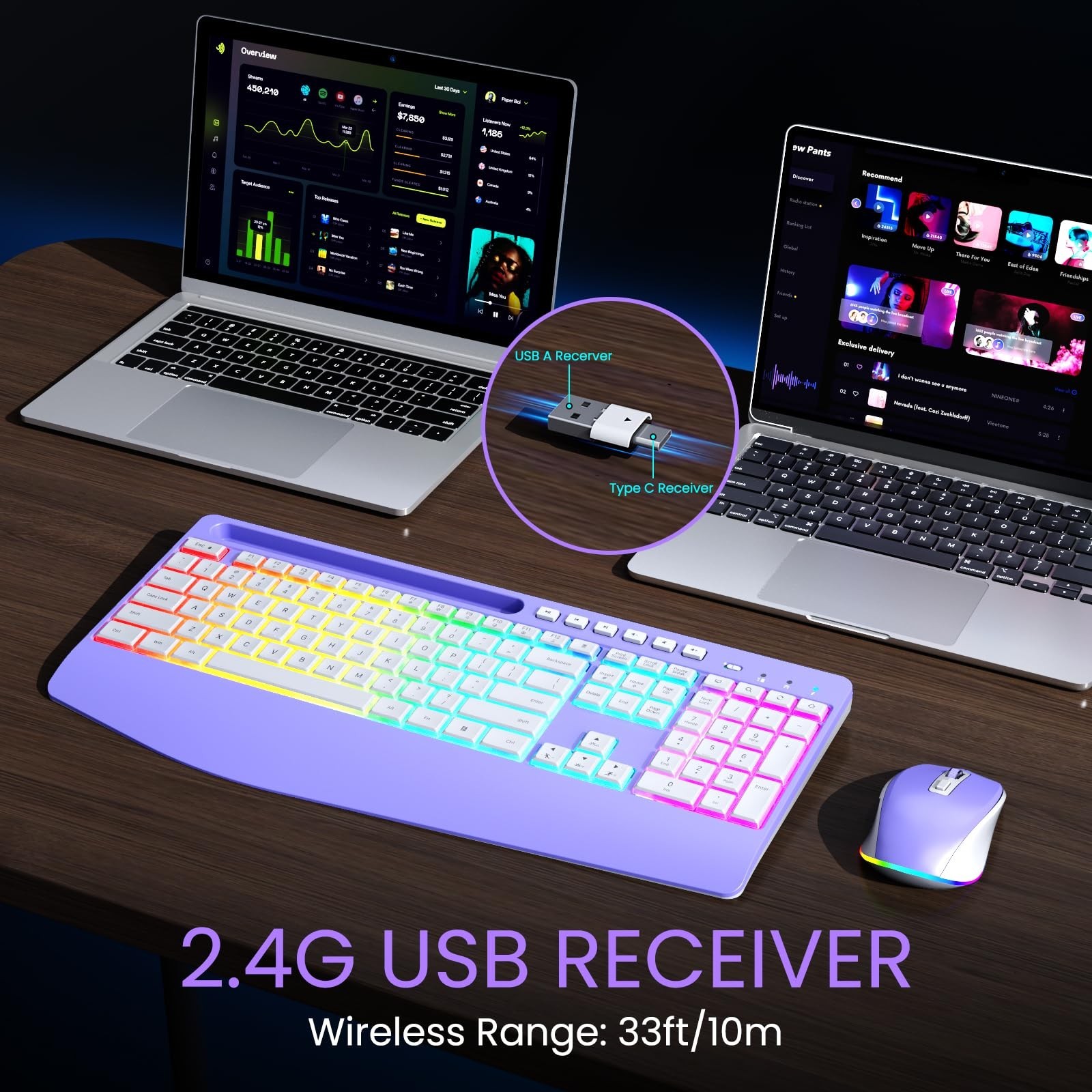 Wireless Keyboard and Mouse Combo- VEILZOR 2.4G Rechargeable Keyboard with Ph…