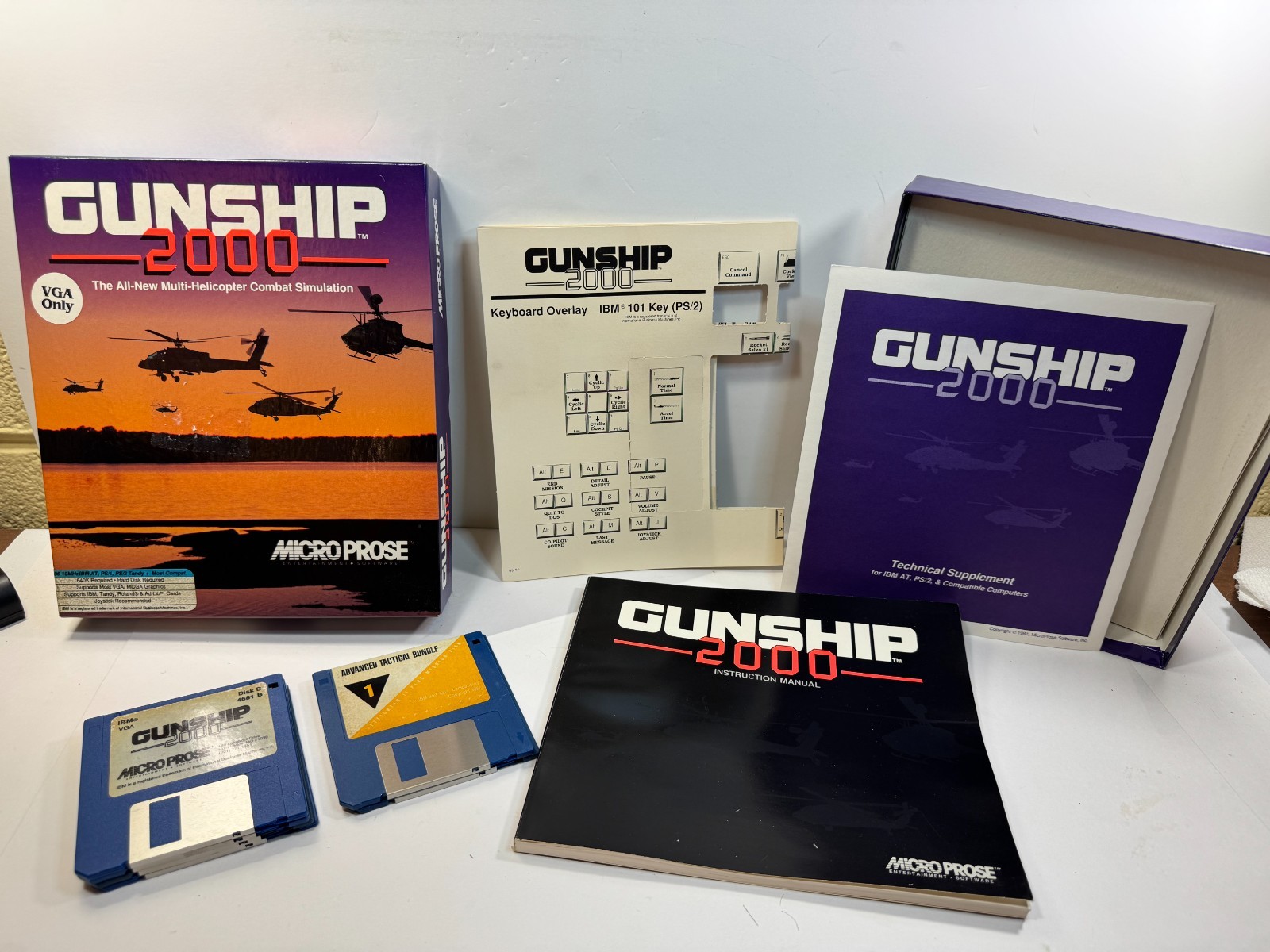 PC BIG BOX Gunship 2000 (PC, 1991) 3.5″ Floppy Version Complete with Inserts